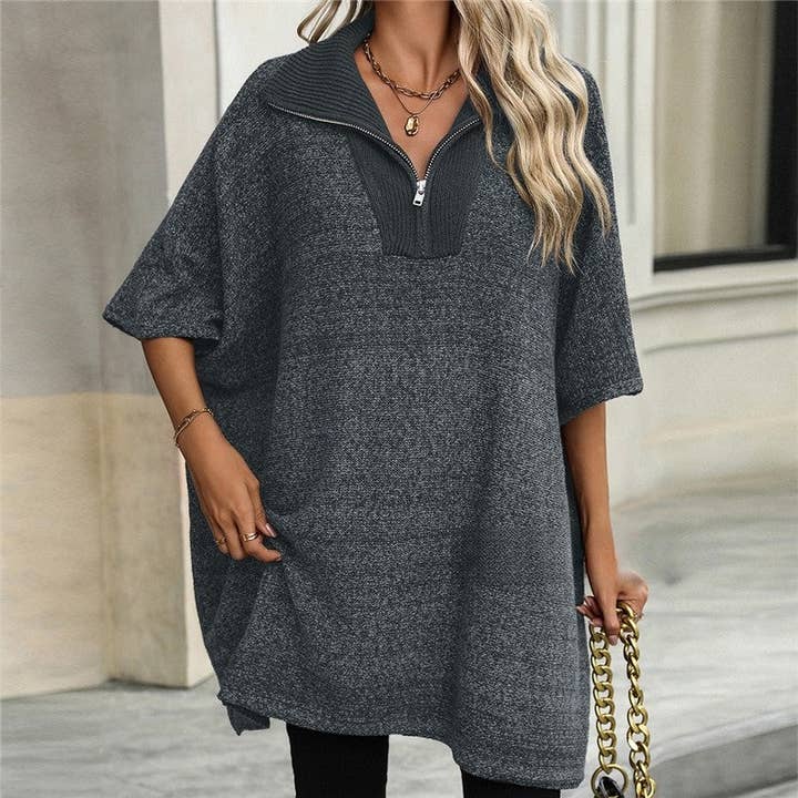 Suéter de punto con cuello con cremallera a la moda en longitud media para venta al por mayor de FurDecoration