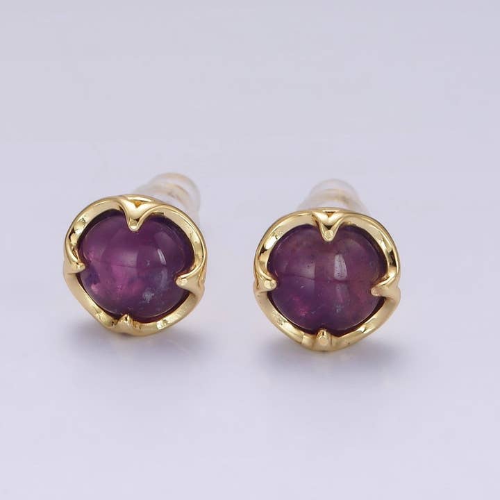 14K Gold Filled Amethyst Claw Bezel Round Stud Earrings | V-261 for wholesale by Aim Eternal