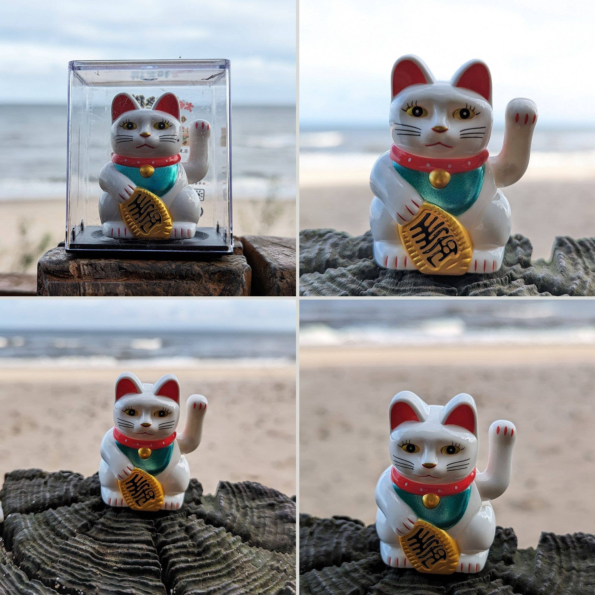 Tribal Trade GmbH – wholesale Decorative figurine – Lucky cat mini Maneki-neko white wave cat solar 5cm10
