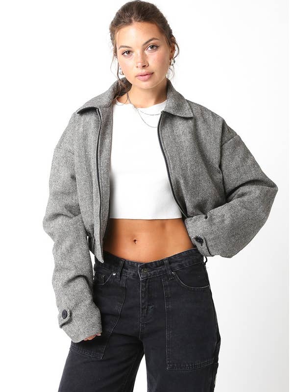 Black Herringbone Lucy Jacket for wholesale on Faire