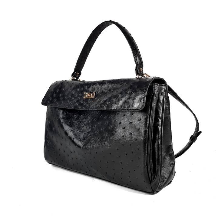 Svart handväska av äkta strutsläder för wholesale av ANKO