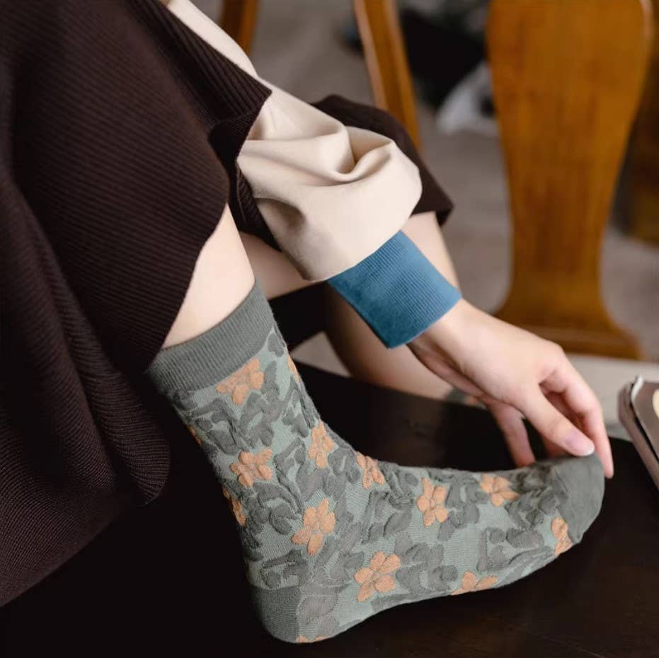 Assorted pairs pack pattern per pair min packs pairs JCS011 3D Vintage Floral Socks for wholesale on Faire2