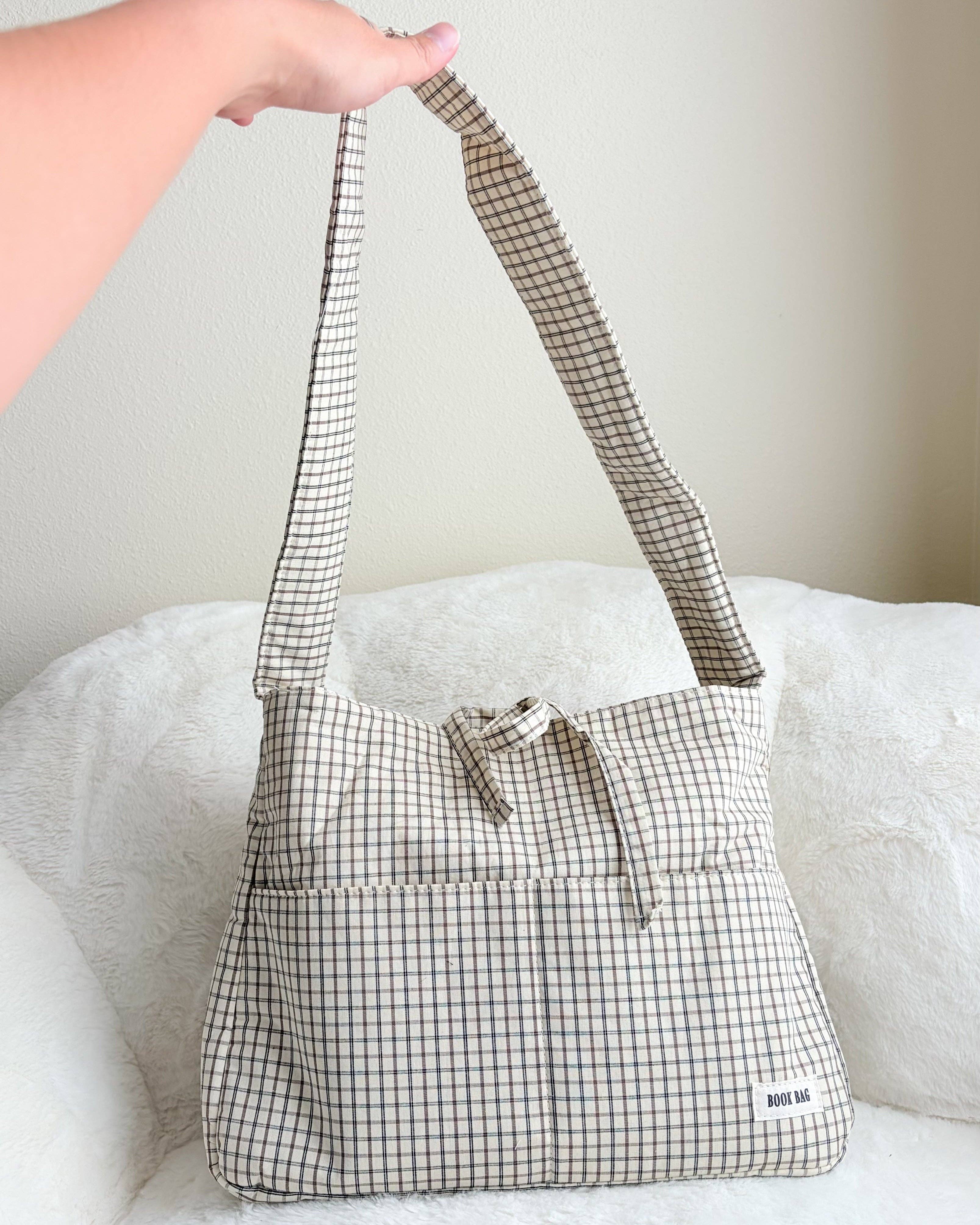 The Bean Workshop - Wholesale Tote Bag - Women's - Large Gingham Book Bag with Multiple Pockets9