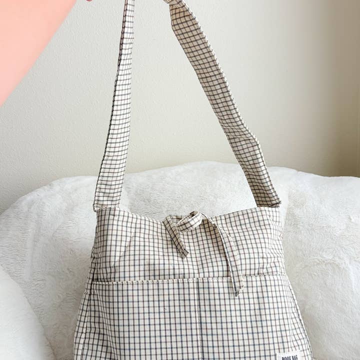 The Bean Workshop - Wholesale Tote Bag - Women's - Large Gingham Book Bag with Multiple Pockets9