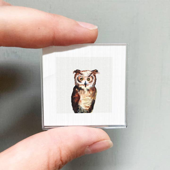 Owl Mini Art Print - 1.5"-2.5" Framed for wholesale by Mick's Art Goods