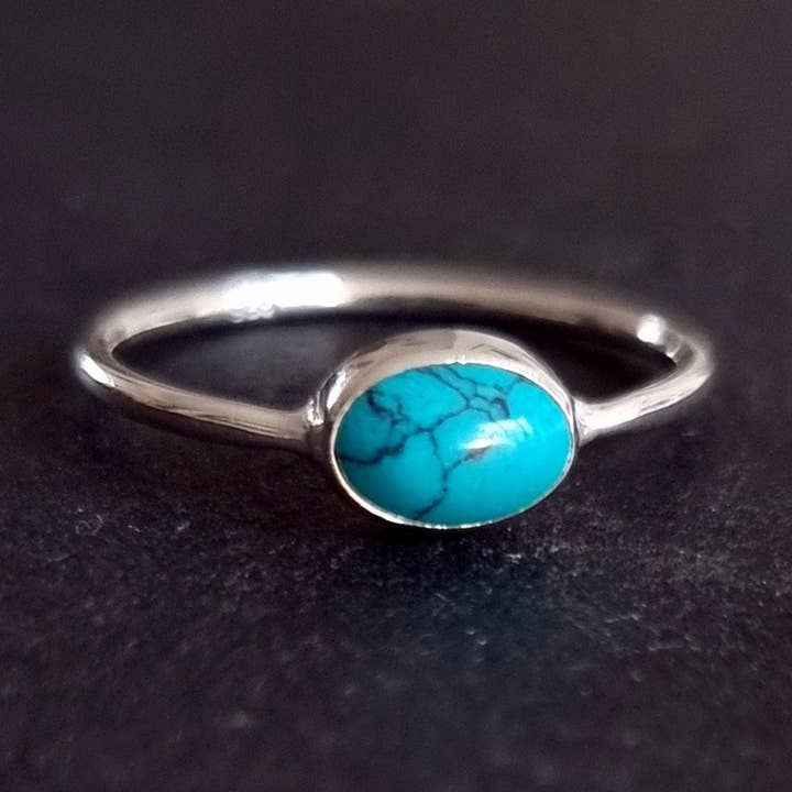 Anillo Ovalado Horizontal Delicado de Turquesa | Plata de Ley 925, R151T para venta al por mayor de Mistry Gems
