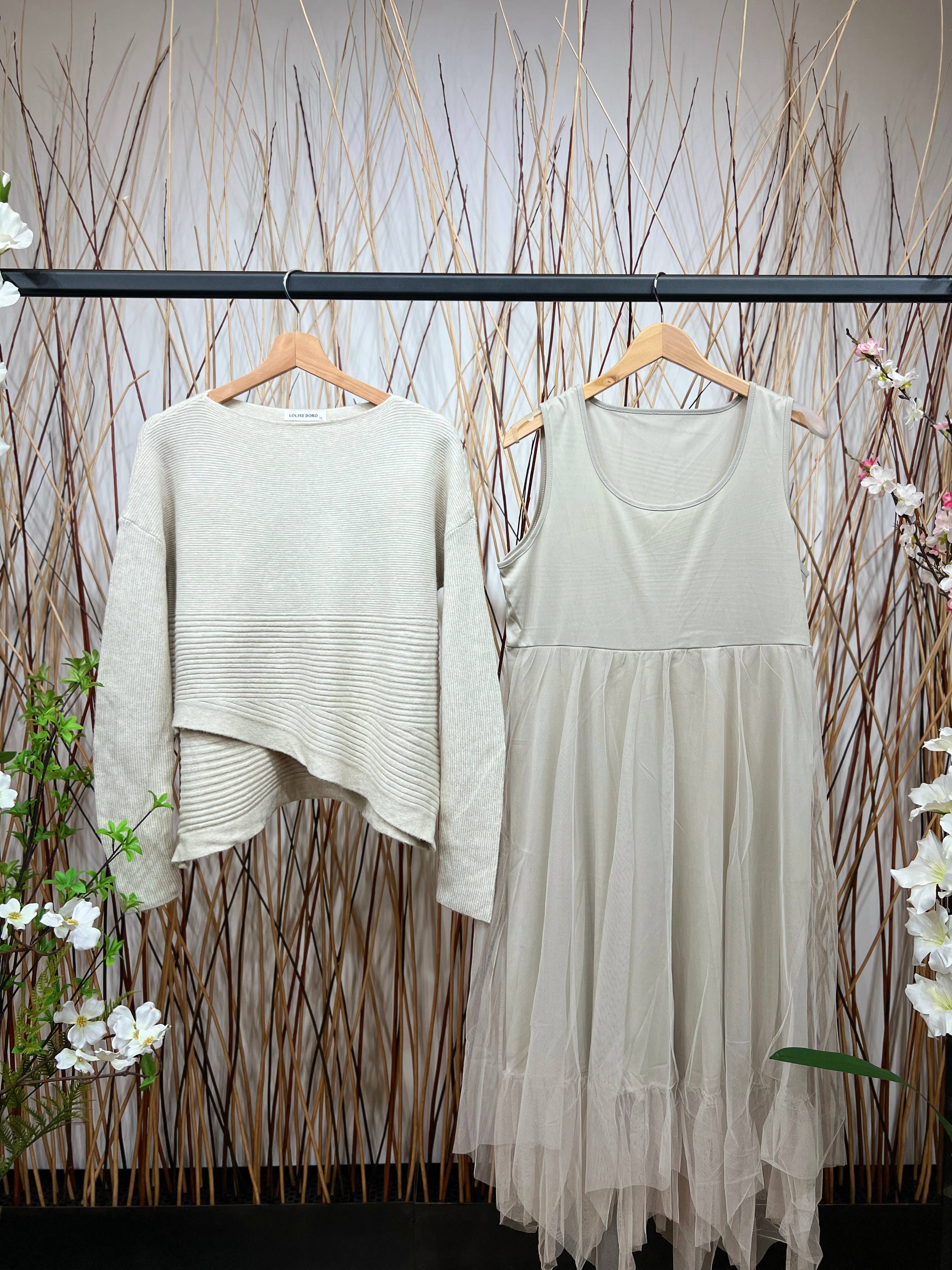 L'Emotion – wholesale Dress – Women's – Striped Textured Sweater Set & Tulle Dress0