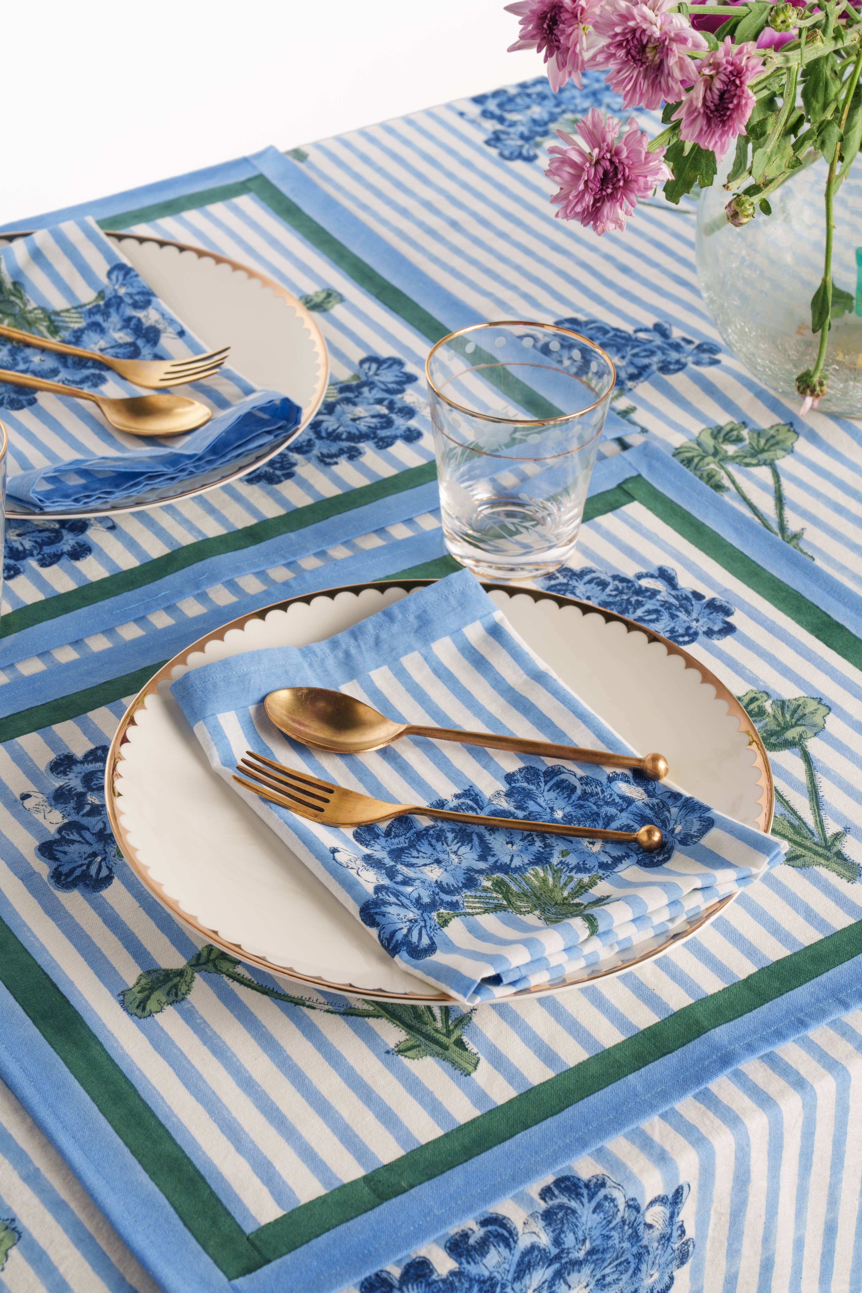 Inner Child - Wholesale Dinner & Cloth Napkin - Blue Hydrangea Blockprint Napkins, Set of 42