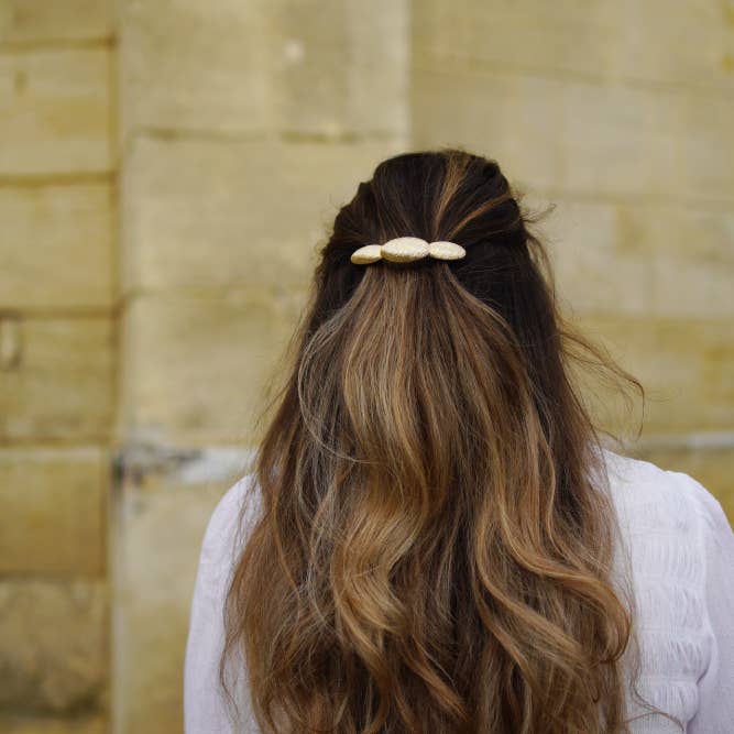 Bohomane - Wholesale Barrette - Women's - Textured Gold Oval Hair Clips1