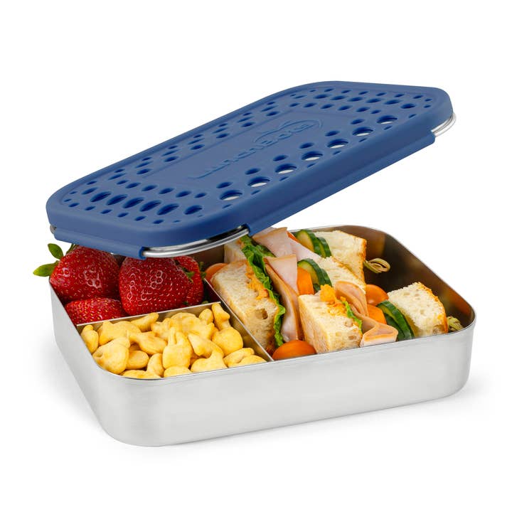 LunchBots Large Bento Trio Blue Dots - 3 Compartments for wholesale by LunchBots