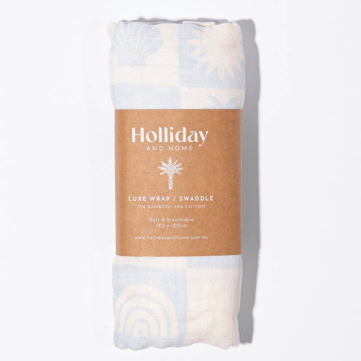 Holliday and Home ~ SUNNY CHECK LUXE WRAP / SWADDLE - BABY BLUE for wholesale by Holliday and Home
