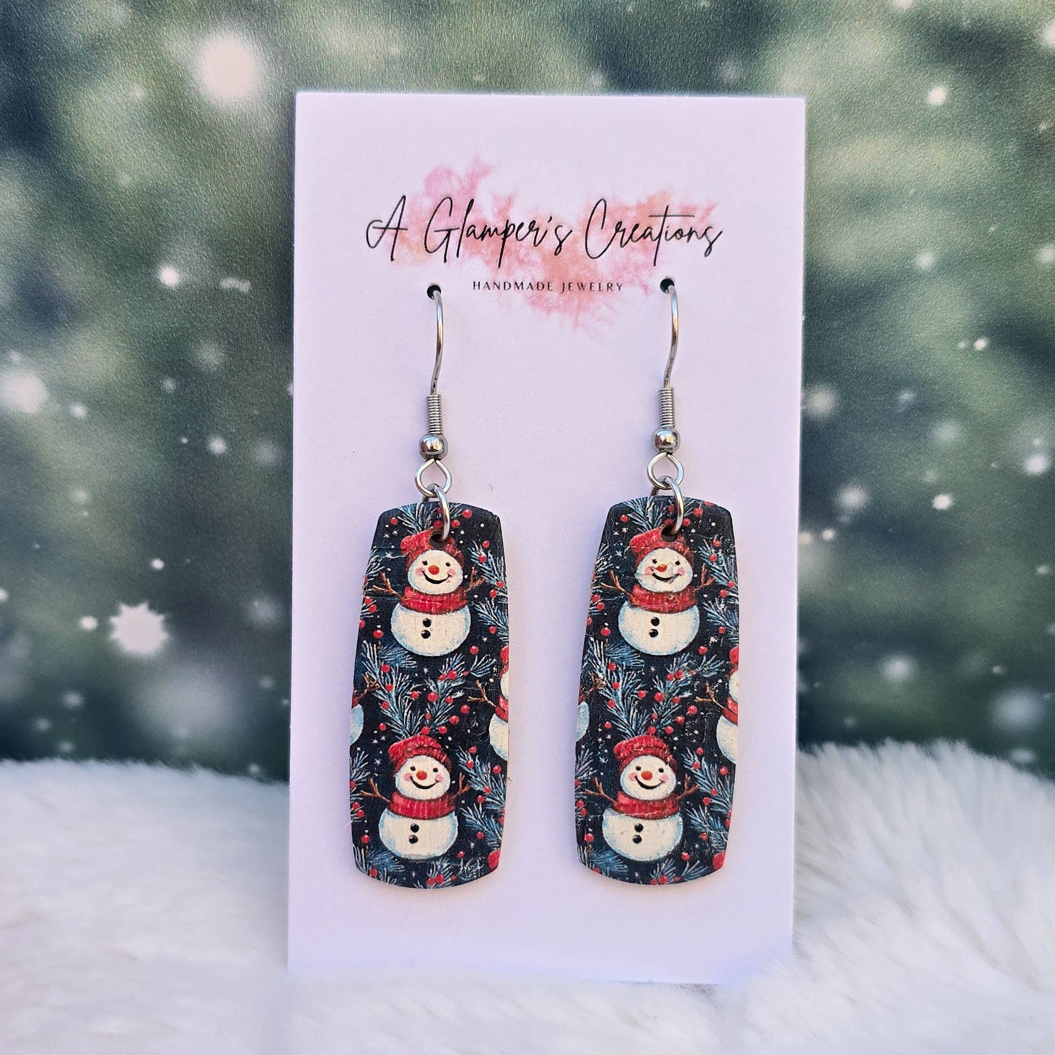 A Glamper's Creations LLC - Wholesale Dangle Earrings - Christmas Snowman Mini Bar Leather Earrings2