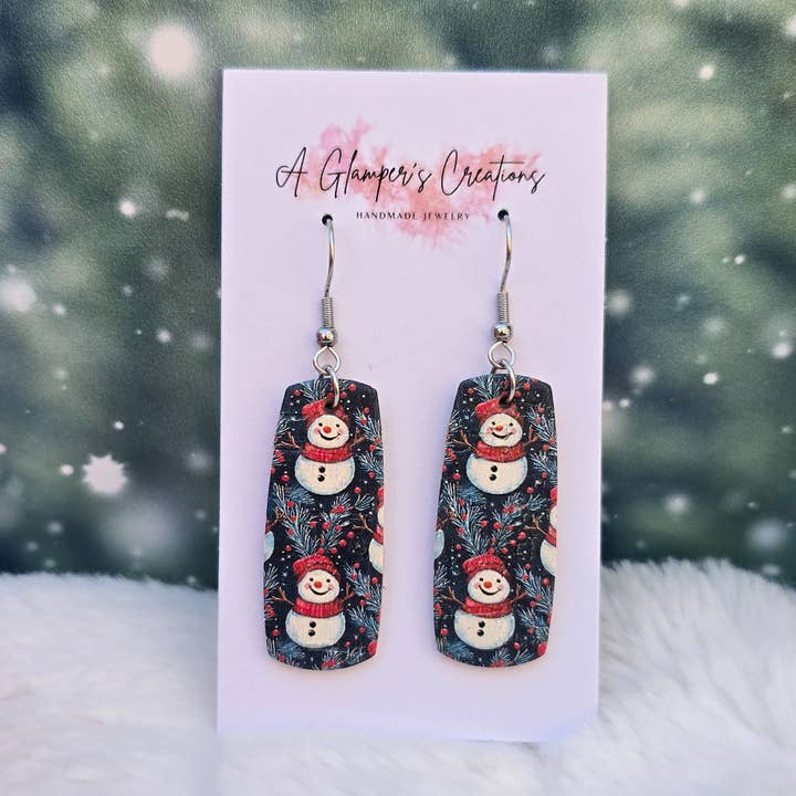 A Glamper's Creations LLC - Wholesale Dangle Earrings - Christmas Snowman Mini Bar Leather Earrings2