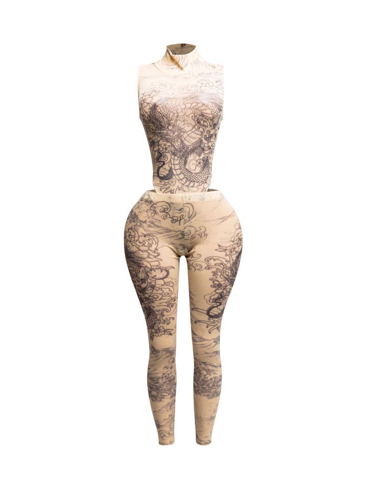 NUDE COMBO Mesh bodysuit and leggings set for wholesale on Faire