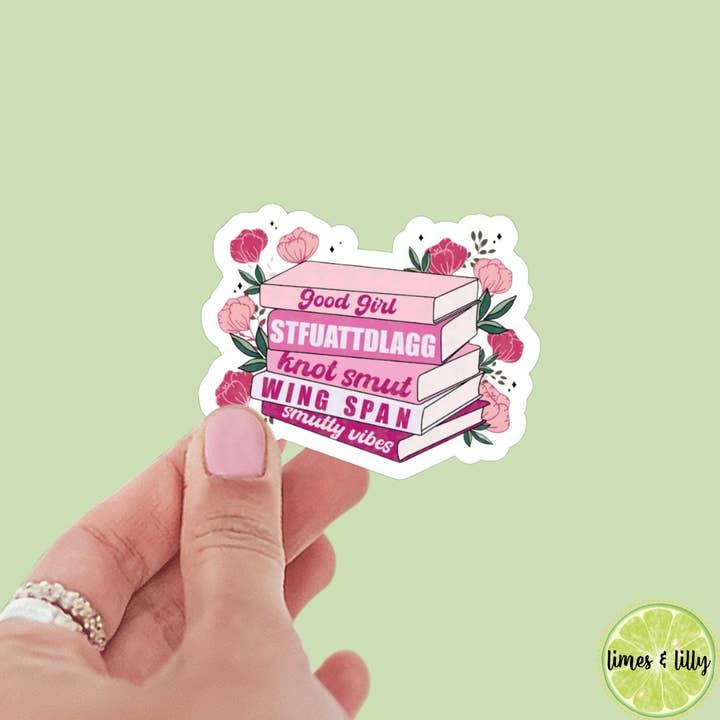 Coquette Bow Floral Book Stack Vinyl Sticker for wholesale by Limes & Lilly