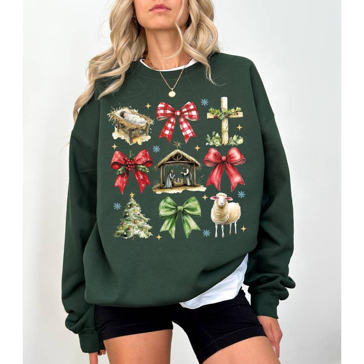 NVC Ecommerce LLC – wholesale T-shirt (graphic) – women's – Coquette Jesus Christmas Sweatshirt, Baby Jesus T-Shirt 3