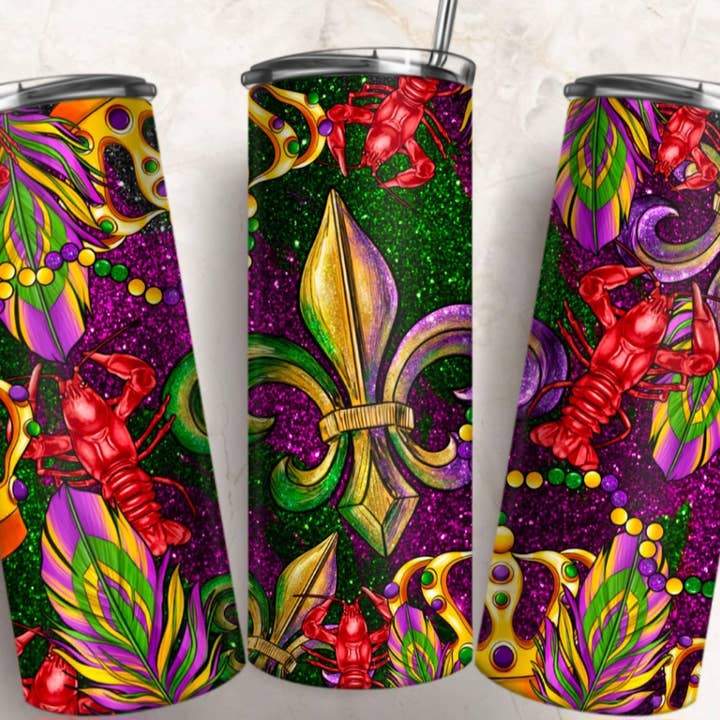 Mardi Gras Crawfish 20oz Tumbler for wholesale by Knotted Gypsy Designs