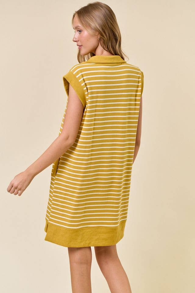 Doe and Rae - Wholesale Dress - Women's - STRIPED FRENCH MINI DRESS W/ SIDE POCKETS - 27871D13