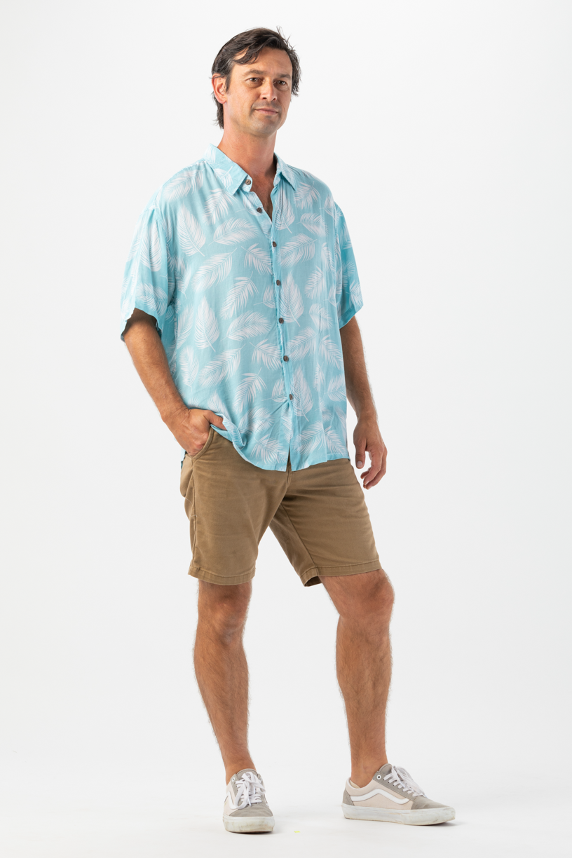 Palm Dusty Blue Aloha Shirt for wholesale on Faire2