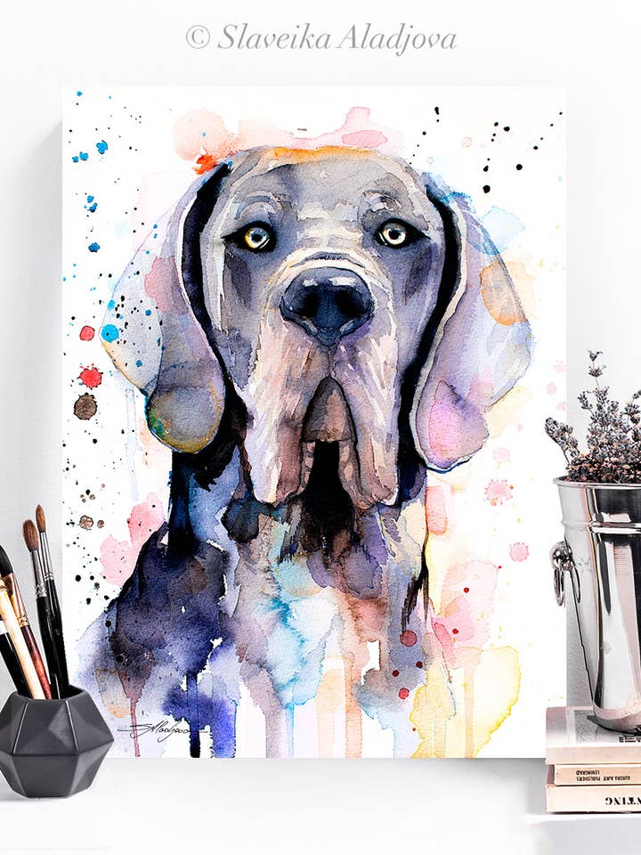 Blue Great Dane, Dog Watercolor Painting Print for wholesale by Slaveika Aladjova