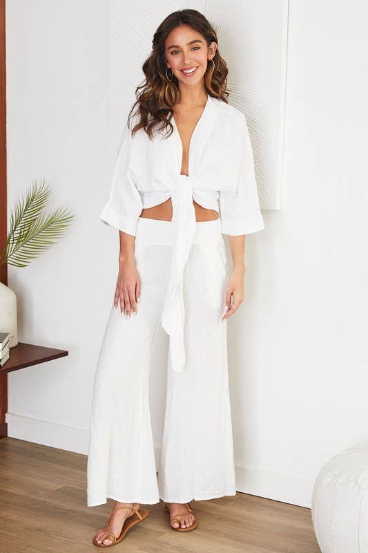 VENTI6 - Wholesale Pants - Women's - SOLID LINEN STRETCH WAISTBAND PANTS (8730-SOLID)3