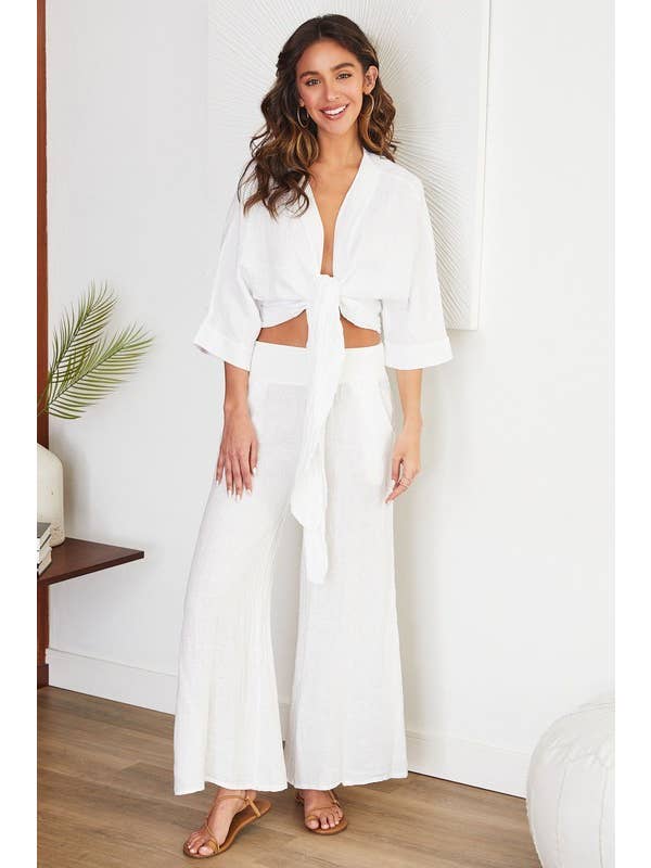 VENTI6 - Wholesale Pants - Women's - SOLID LINEN STRETCH WAISTBAND PANTS (8730-SOLID)3