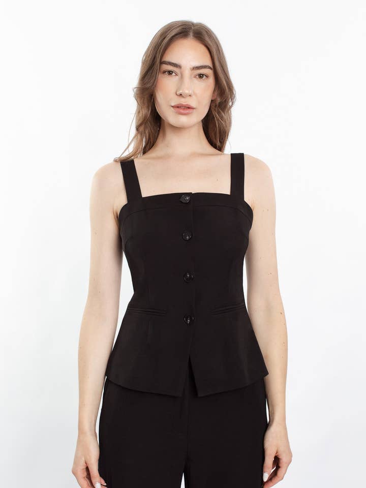 Linore Collective - Wholesale Suit set – Women′s - Artemis Button Singlet Suit Set - Black