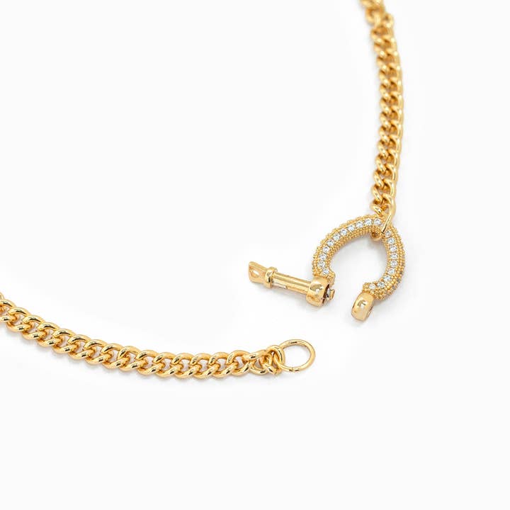 Sessori - Vente Colliers à pendentif - Collier Mousqueton Épais à Maillons Pavés CZ3