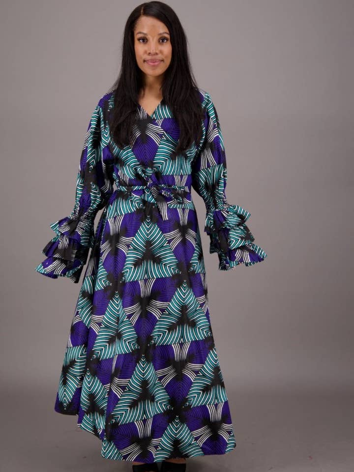 African Print Wrap Dress 1624-253 for wholesale by Advance Apparels