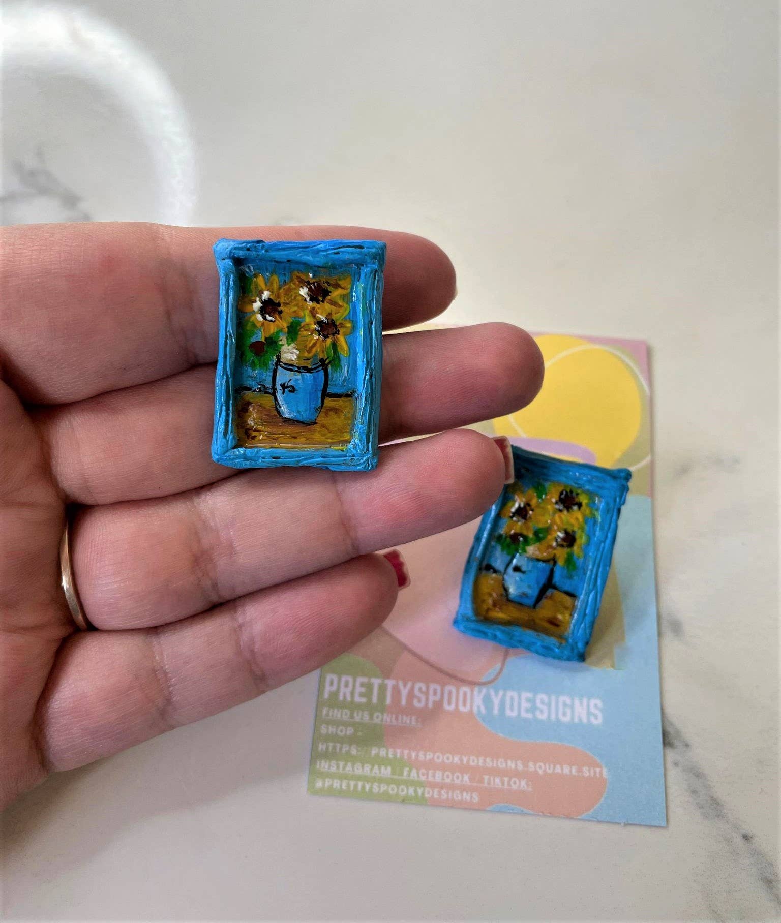 PrettySpookyDesigns - Wholesale Brooch - Polymer clay pin - Sunflowers | badge | Van Gogh accessories2