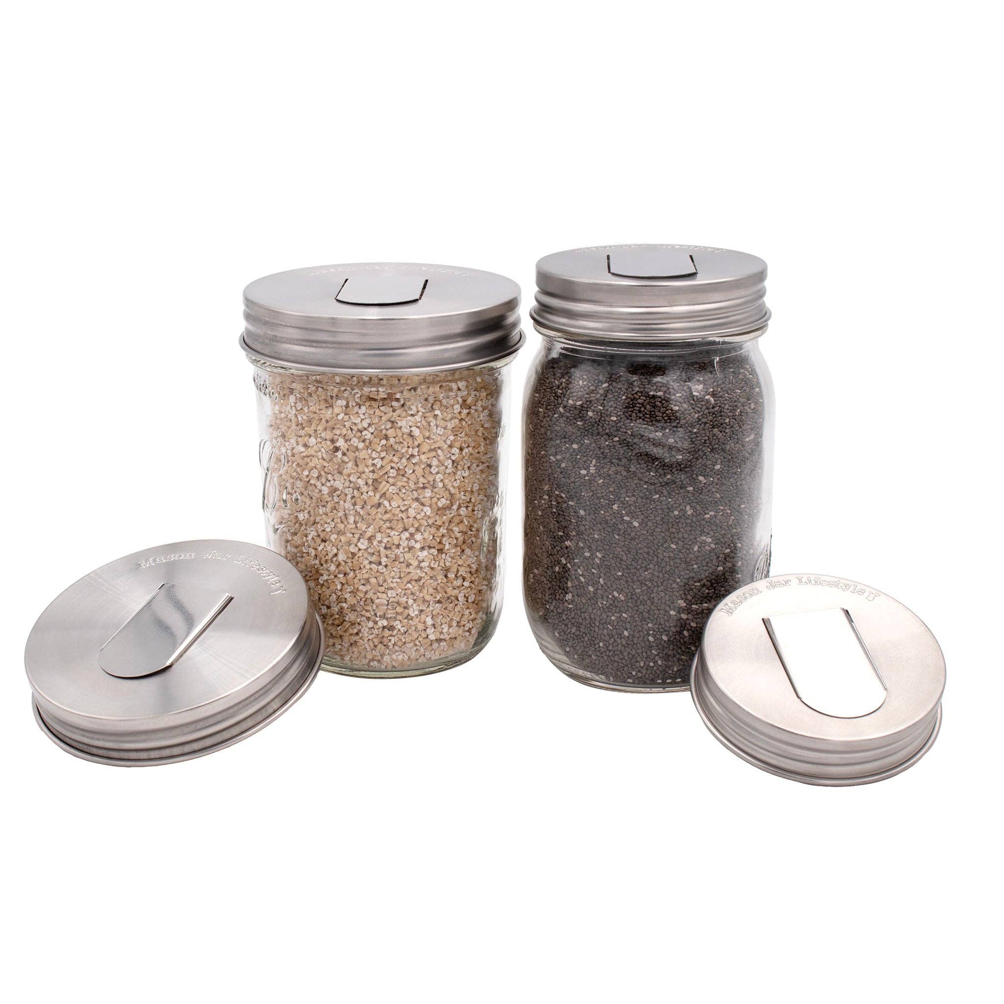 Mason Jar Lifestyle - Vente Rangements/organisateurs de cuisine - Couvercles en acier inoxydable pour distributeur de céréales pour bocaux Mason, lot de 27