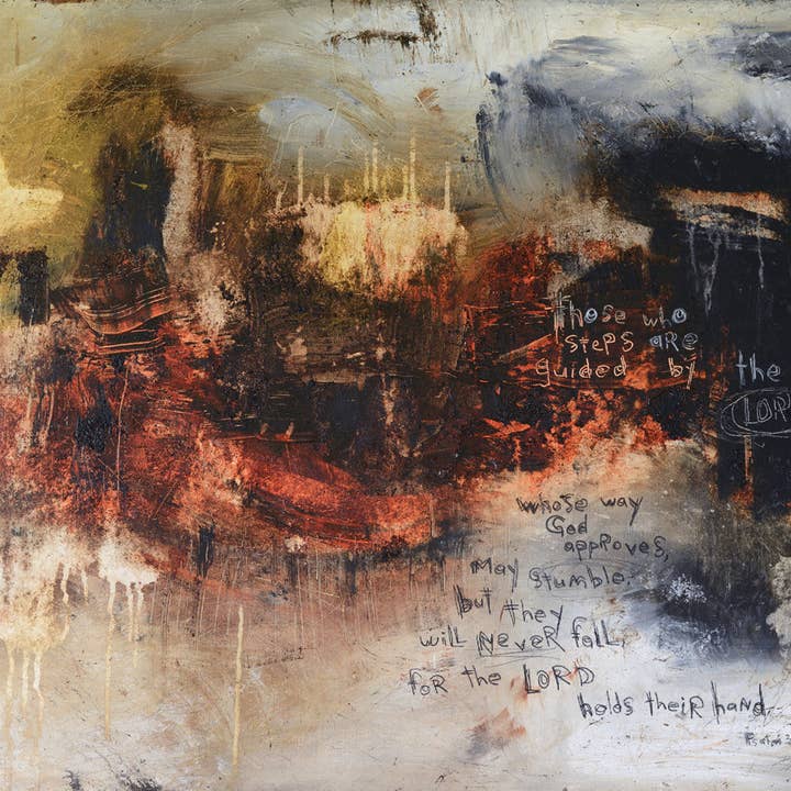 #071802 Psalm 37:23-24 <br>Abstrakt konstskriftutskrift för wholesale av Michel Keck LLC