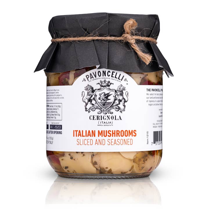 Pavoncelli Italian Mushrooms Sliced & Seasoned (19.4 oz) for wholesale by Sweet Imports LLC