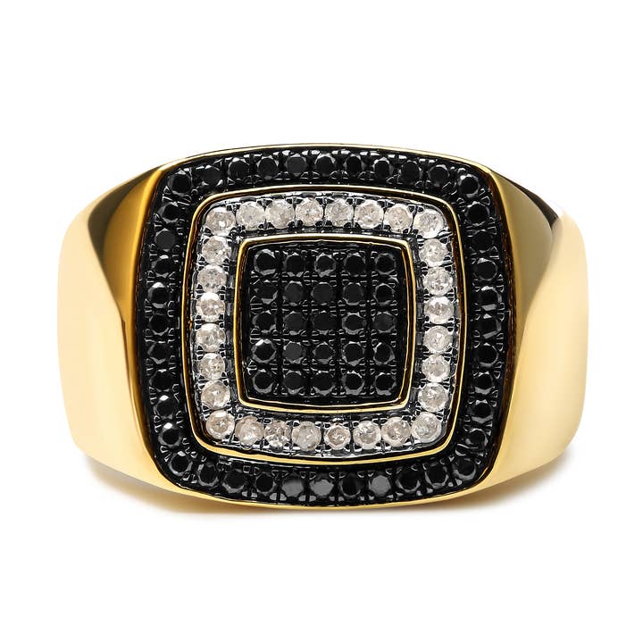 Herres ring i 10K gult guld med 3/4 kt sorte og hvide behandlede diamanter for engroshandel hos Infinite Jewels
