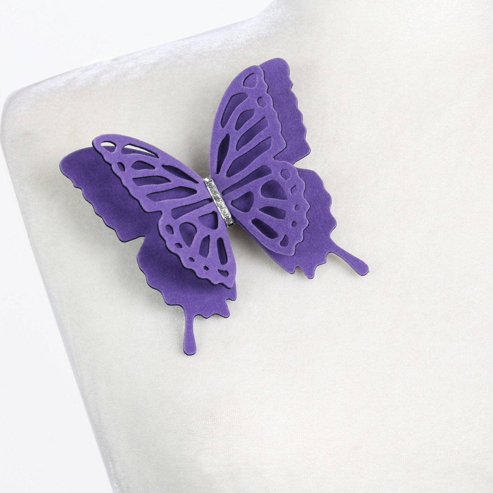 Fashion Butterflies - Venta al por mayor Broches - Broche grande de mariposa de terciopelo morado | Gargantilla | Collar1