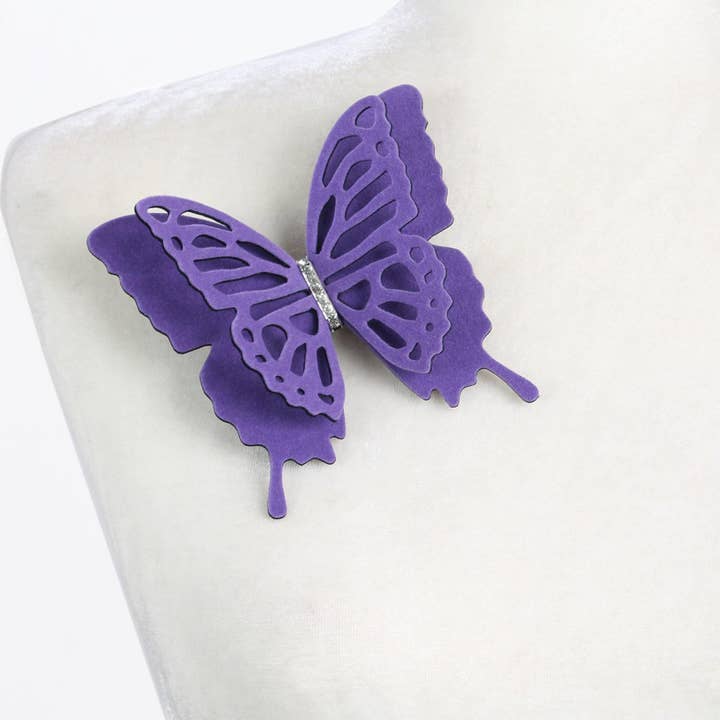 Fashion Butterflies - Venta al por mayor Broches - Broche grande de mariposa de terciopelo morado | Gargantilla | Collar1