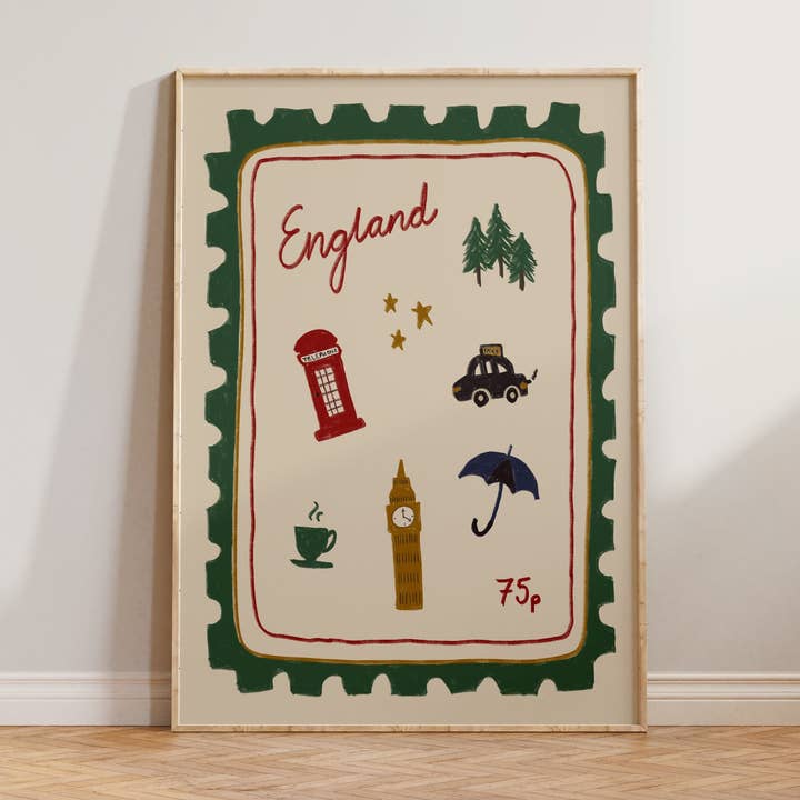 England Stamp Illustration Print for wholesale by Lune Club