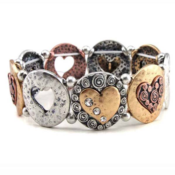 Jewelry Max - Wholesale Charm/Dangle Bracelet - ( A765 ) TETURED HEART DISK LINK BRACELET0
