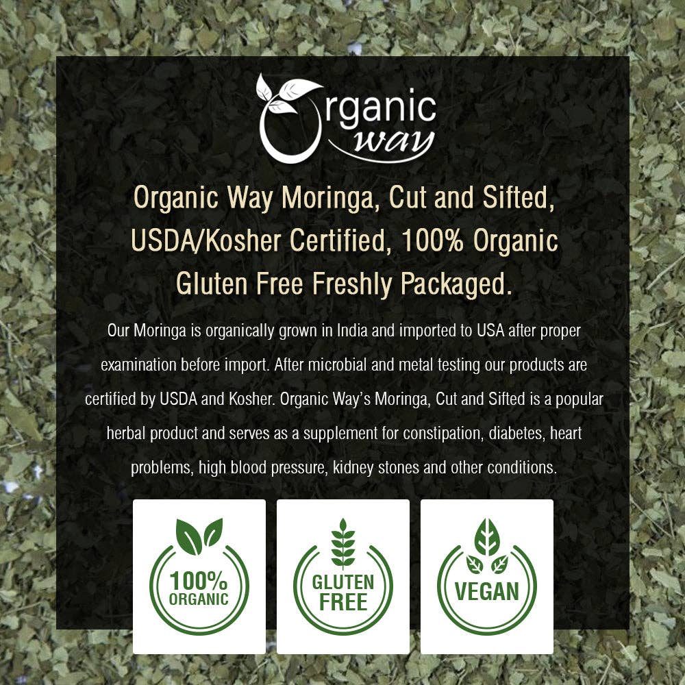 Organic Way LLC – Großhandel Kräuter – Geschnittenes und gesiebtes Moringablatt (Moringa Oleifera) | Kräutertee – Immun- und Energie-Booster | Koscher zertifiziert | Vegan | Nicht GMO & glutenfrei | USDA-zertifiziert | Herkunft: Indien8