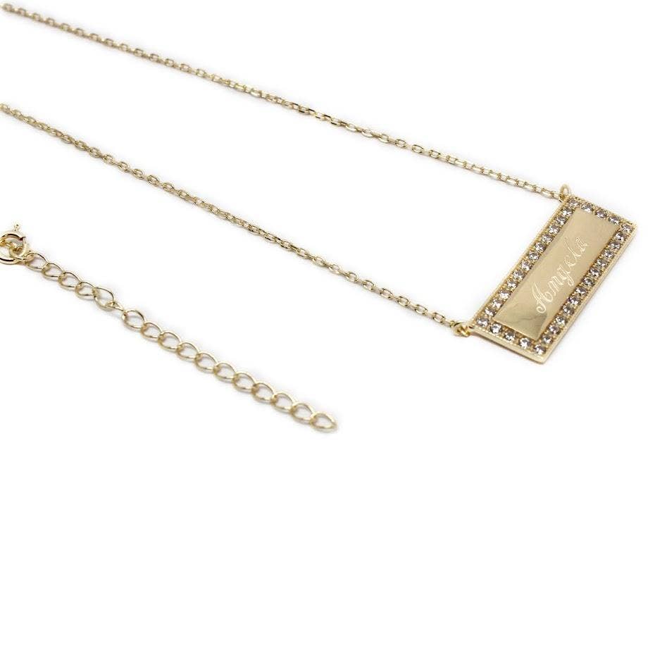 Atlanta Jewelers Supply - Vendita all'ingrosso Collana con ciondolo/pendaglio - Collana con barra in zirconia cubica incisa in argento sterling1