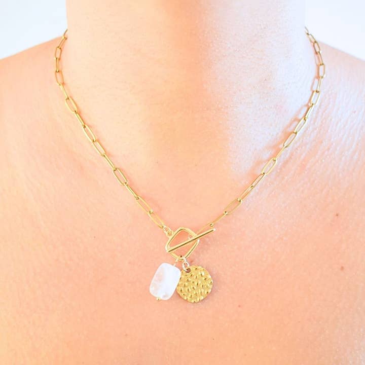 Collier pierre naturelle cristal de roche - acier inoxydable pour la vente par Minéralissime