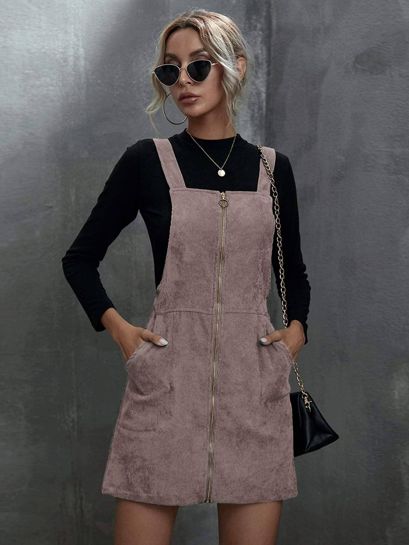 Queen Fashion - Wholesale Blouse - Women's - corduroy o ring zipper mini overall dress11