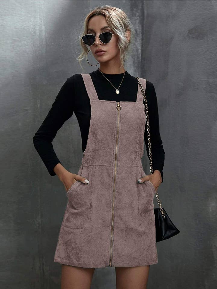 Queen Fashion – wholesale Blouse – Women’s – corduroy o ring zipper mini overall dress11