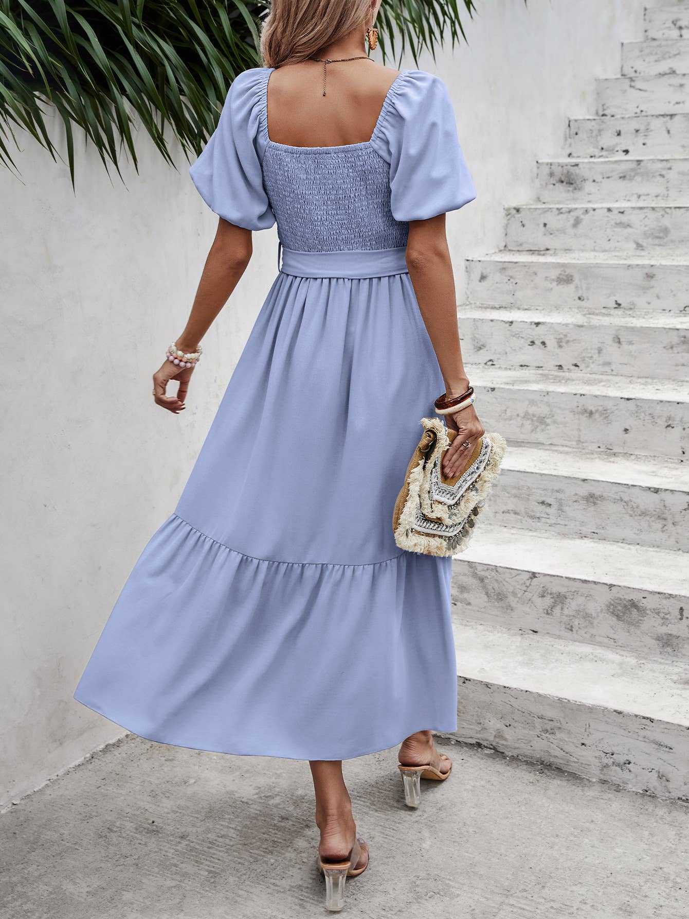 eLook - Wholesale Jurk - Dames - SZ1-DR1008 Midi-jurk met haakdetails en pofmouwen en riem32