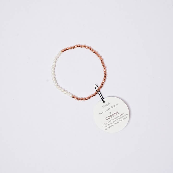 The Blue Yogi - Wholesale Beaded Bracelet - Dainty and elegant Natural Pearl + Solid Copper Bracelet 1