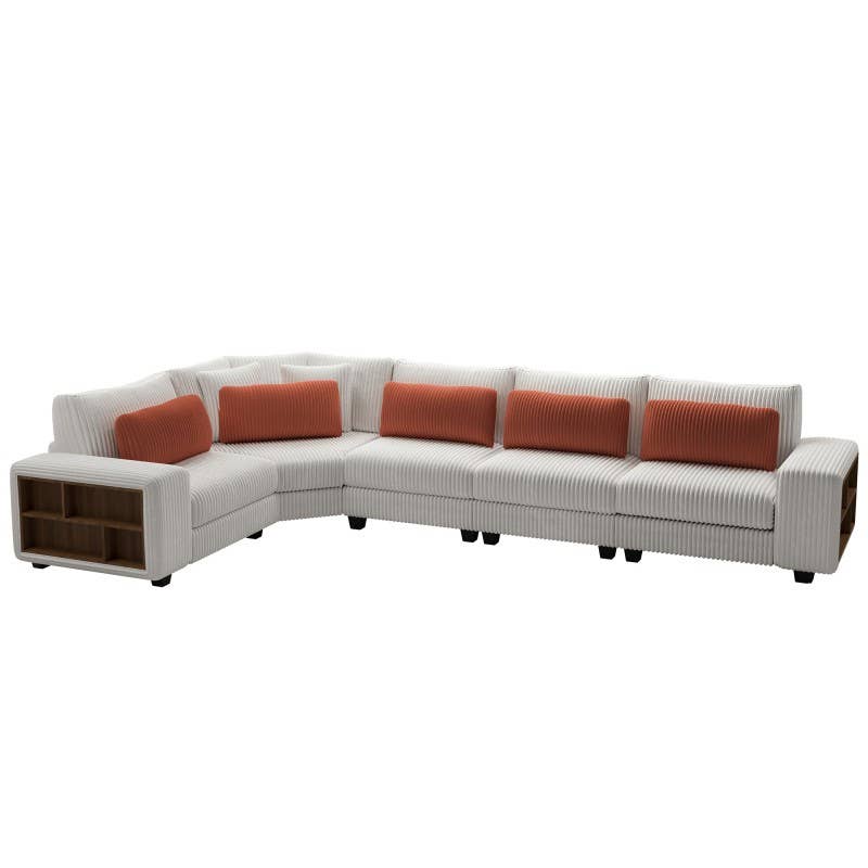 HOMYCASA DESIGN INC - Wholesale Sofa - L-Shaped Beige Sectional Sofa 3/5 Seats & ArmrestWoodenFrame10