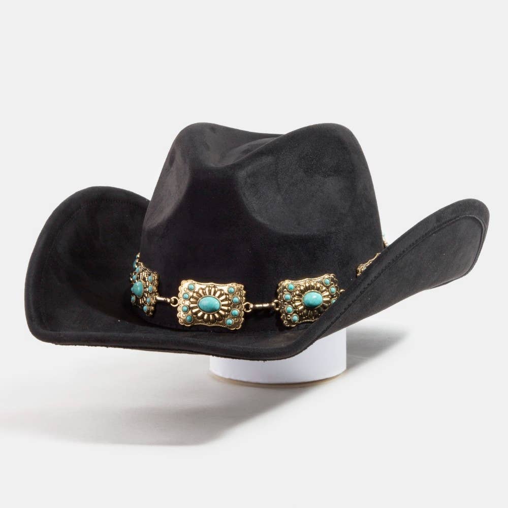 Collections by Fame Accessories - Vente Chapeau en feutre - femme - Chapeau de cow-boy avec chaîne concho rectangulaire occidentale0