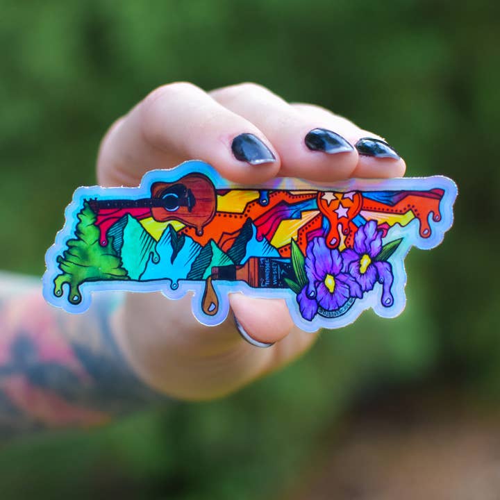 Tennessee Holographic Sticker, 4x1.5in for wholesale by Catnip and Kittens