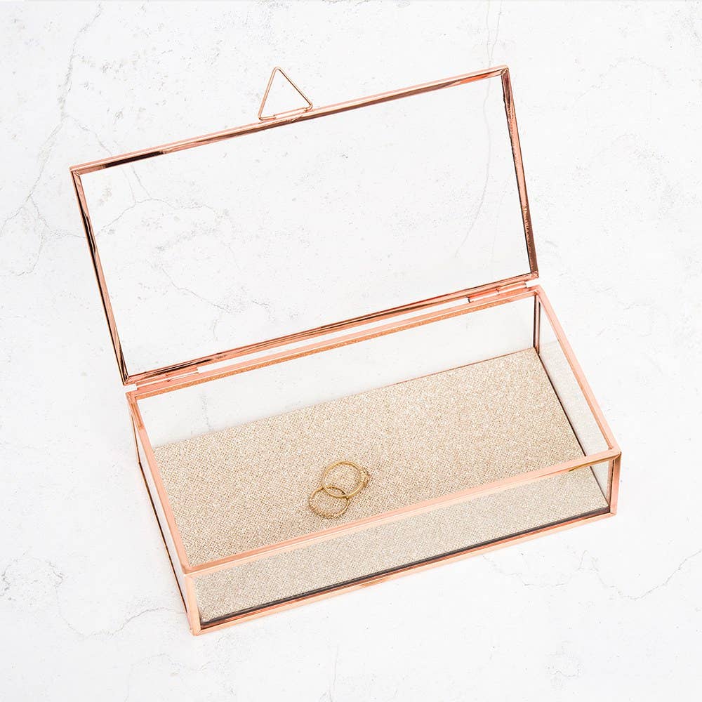 Weddingstar Inc. – Organizador/caixa de joias por atacado – Caixa de Joias de Vidro com Bordas em Ouro Rosé3