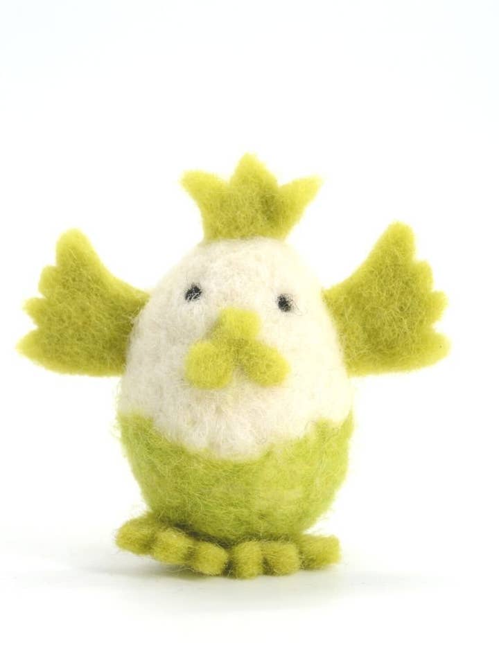 Set di 10 galline verdi in feltro di lana per la vendita all'ingrosso da parte di Woollyfelt